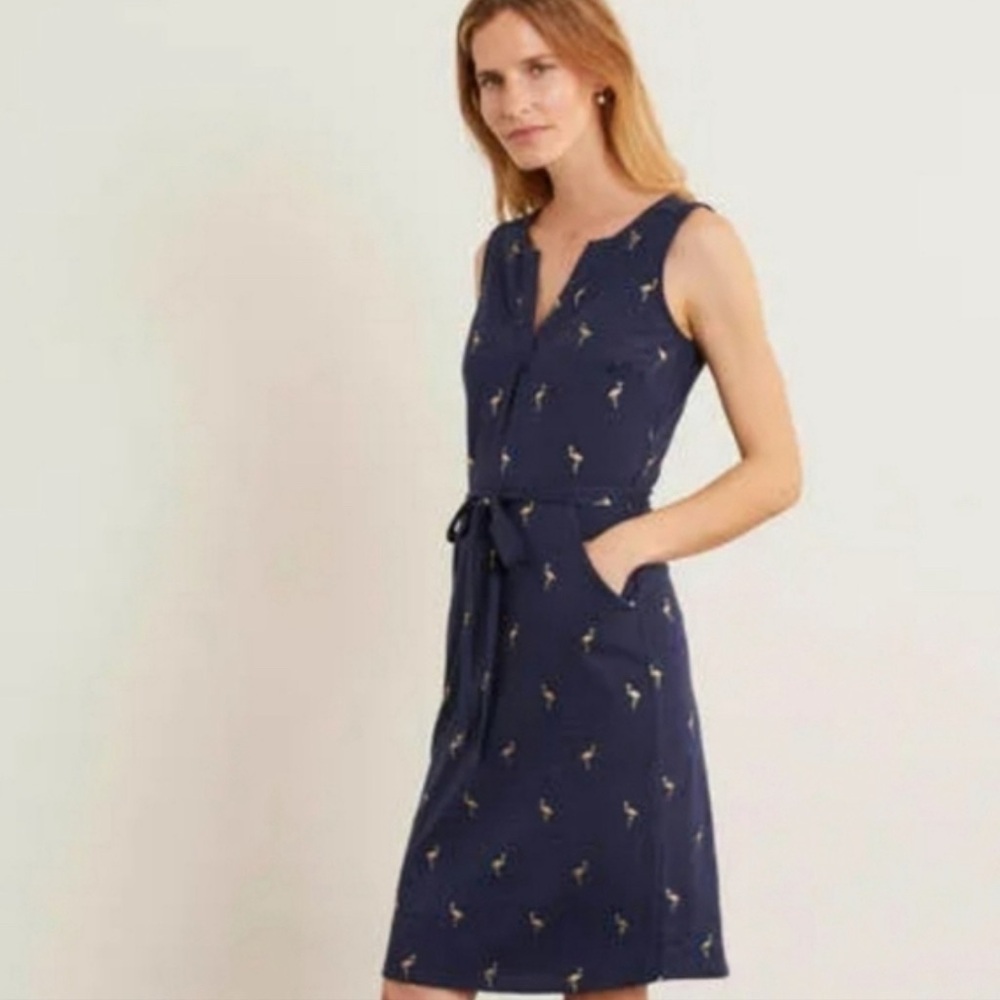 Boden Vanessa Jersey Flamingo Dress in Navy Blue - Picture 2 of 7